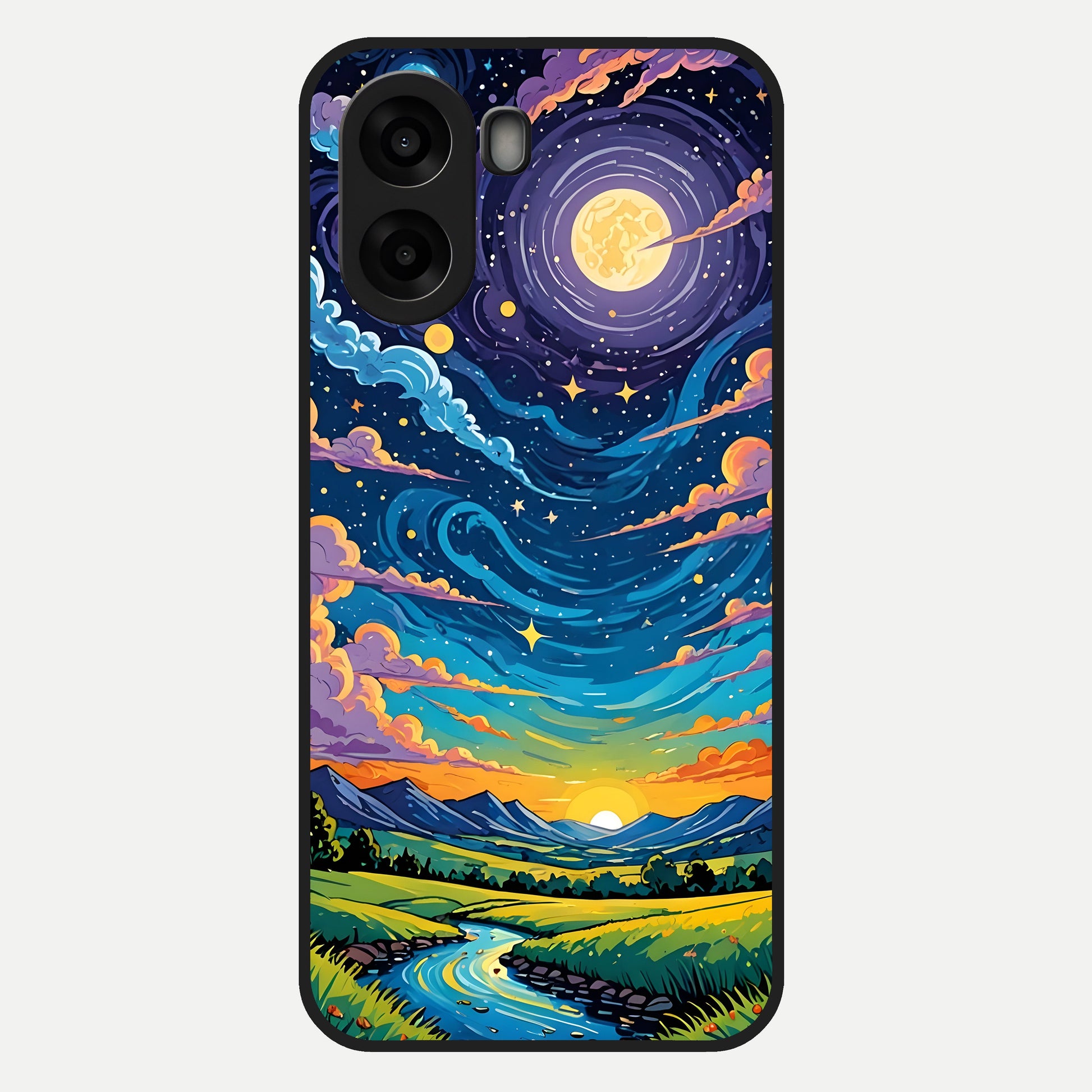  Dreamy Night Landscape Glass Case For Oppo A6s back cover – full design glossy printed glass finish