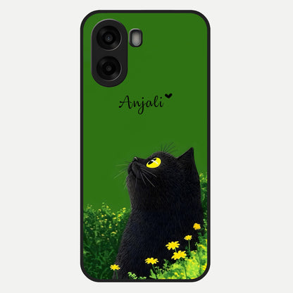  Emerald Cat Custom Name Glass Case For Oppo A6s back cover – full design glossy printed glass finish
