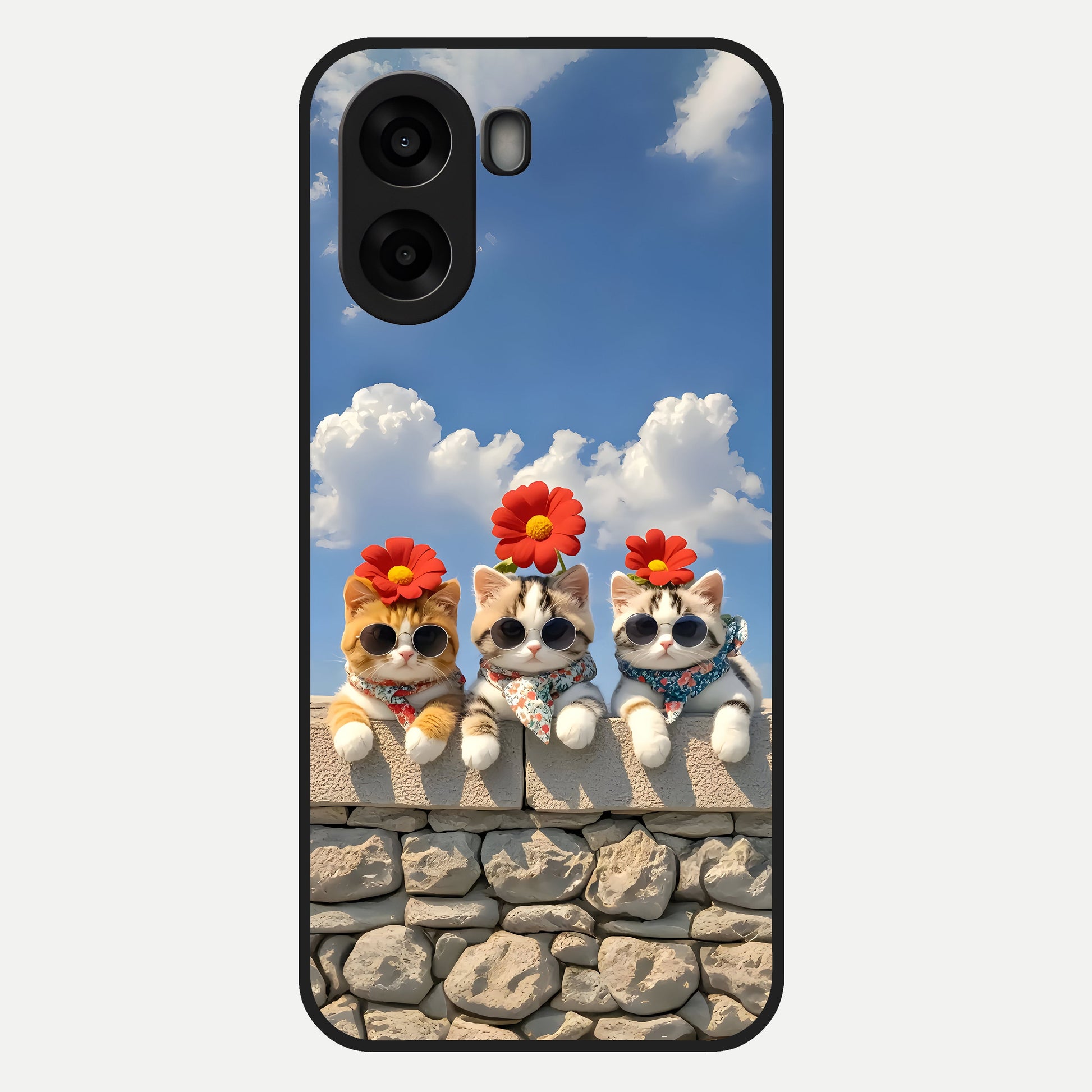  Floral Kitty Squad Glass Case For Oppo A6s back cover – full design glossy printed glass finish