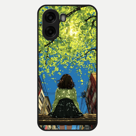 Golden Leaves Glow Glass Case For Oppo A6s back cover – full design glossy printed glass finish