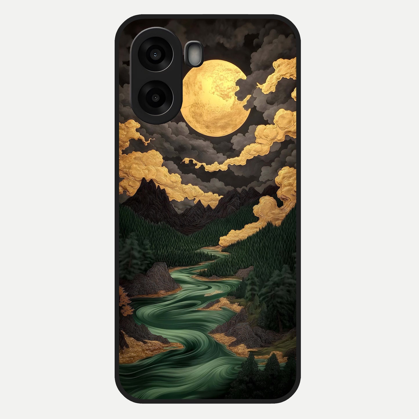  Golden River Moon Glass Case For Oppo A6s back cover – full design glossy printed glass finish
