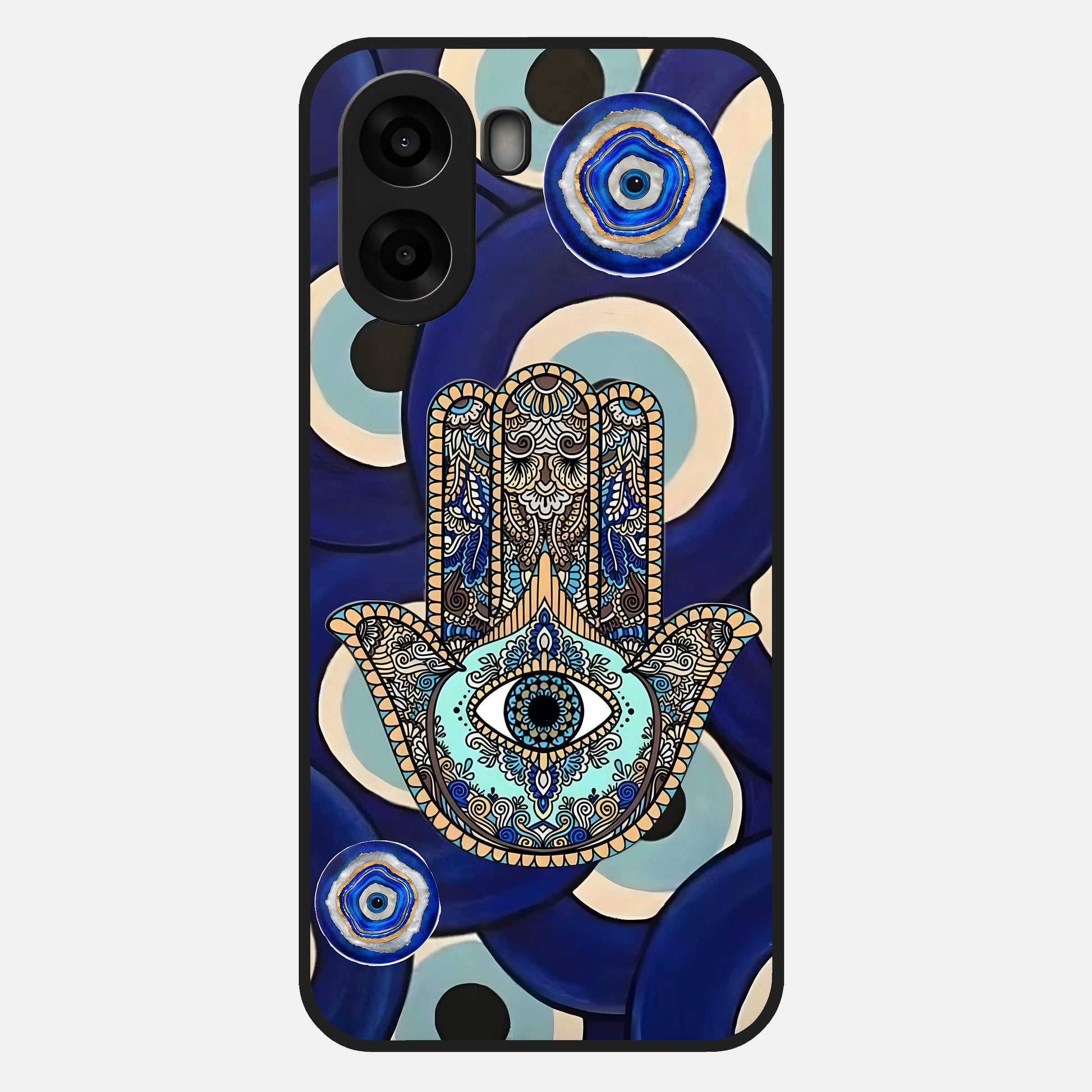  Hamsa Divine Guard Glass Case For Oppo A6s back cover – full design glossy printed glass finish