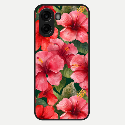  Hibiscus Pattern Glass Case For Oppo A6s back cover – full design glossy printed glass finish
