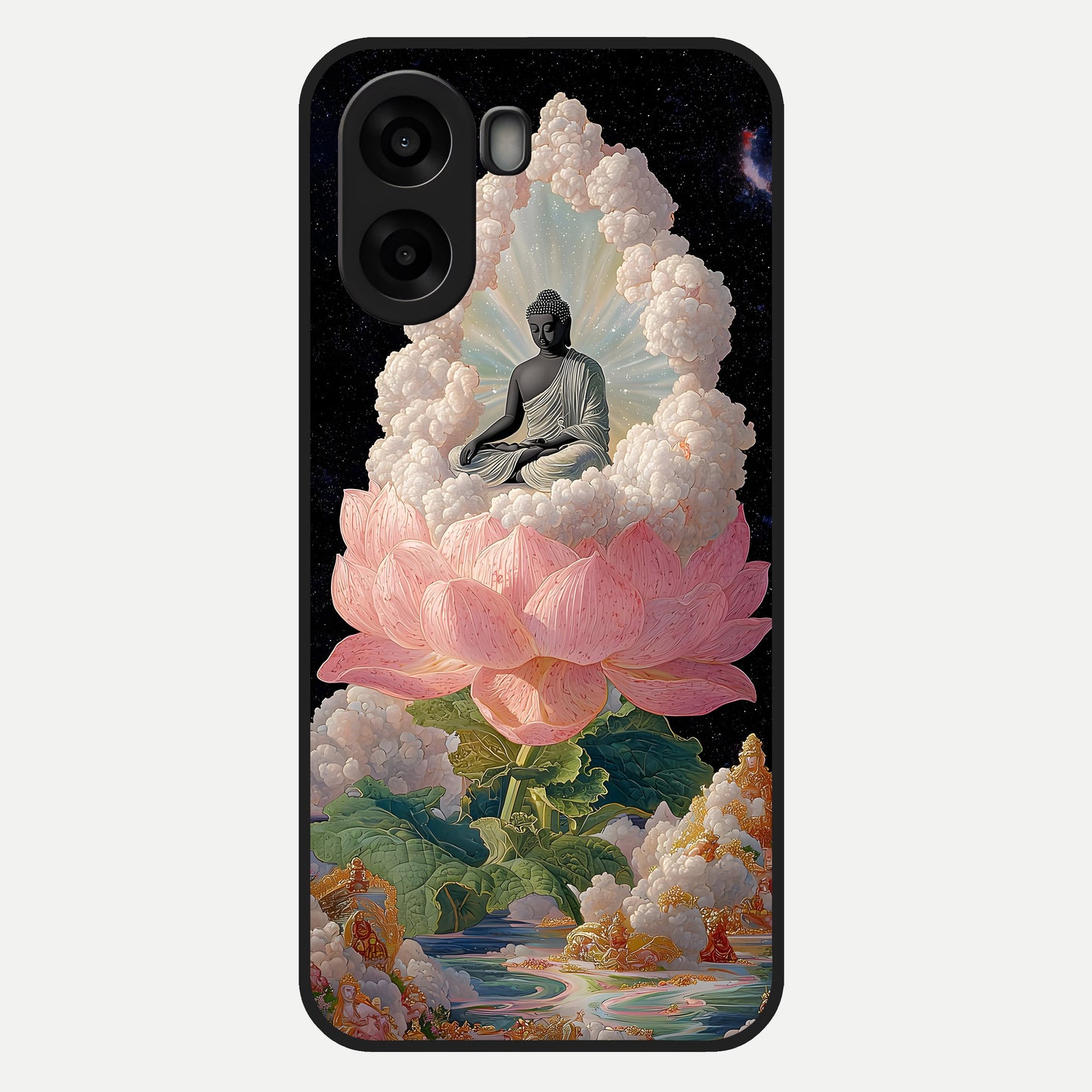  Lotus Divine Peace Glass Case For Oppo A6s back cover – full design glossy printed glass finish