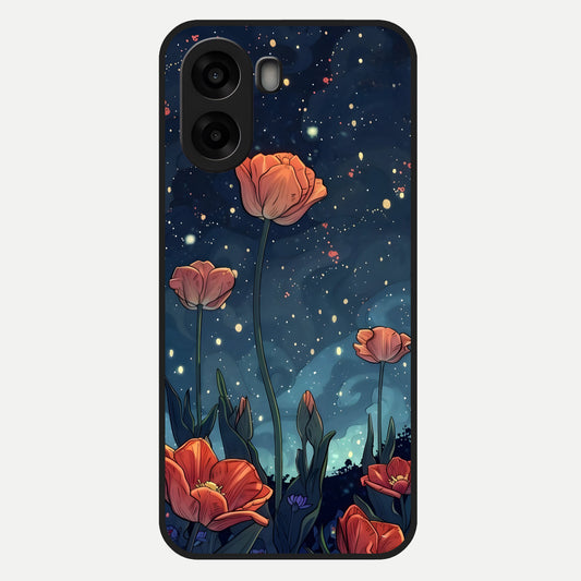  Midnight Tulip Glow Glass Case For Oppo A6s back cover – full design glossy printed glass finish