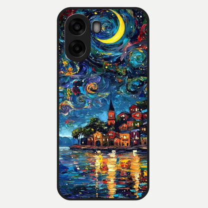  Moonlight Harbor Glow Glass Case For Oppo A6s back cover – full design glossy printed glass finish