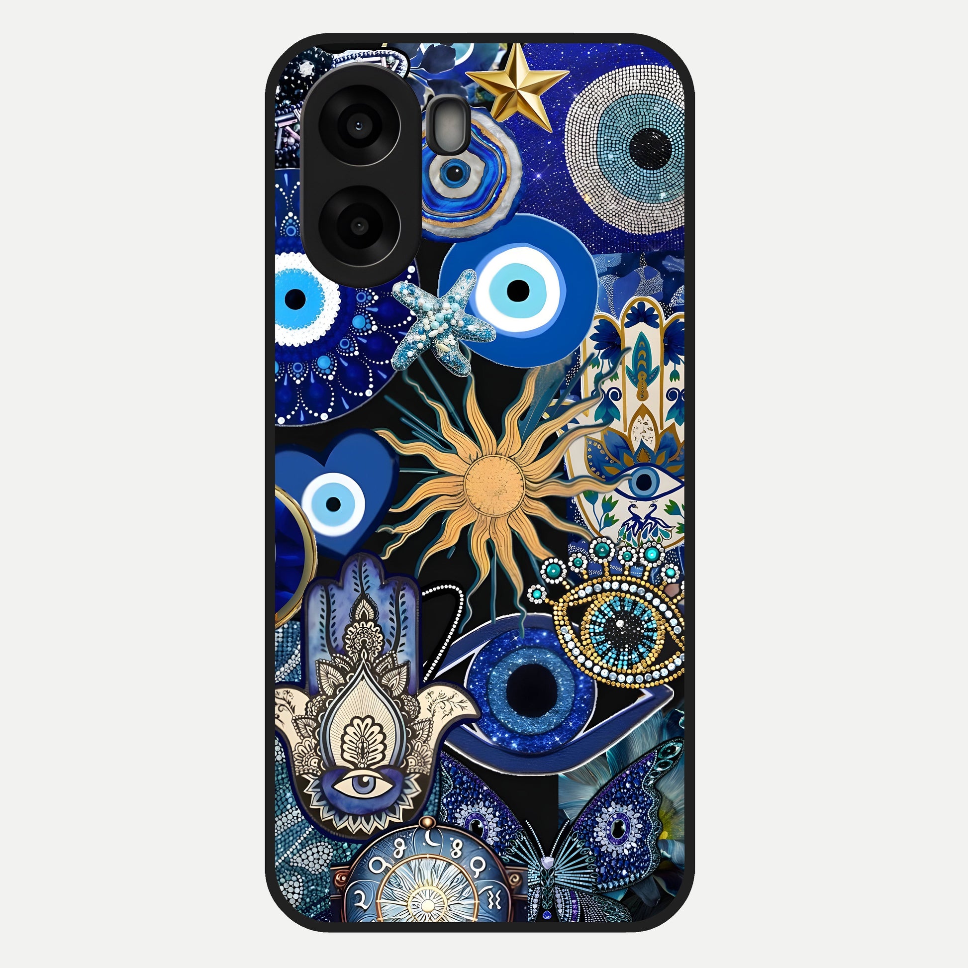  Mystic Blue Evil Eye Glass Case For Oppo A6s back cover – full design glossy printed glass finish