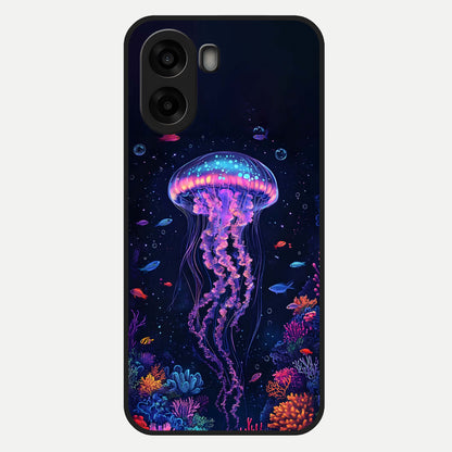  Neon Jellyfish Glass Case For Oppo A6s back cover – full design glossy printed glass finish