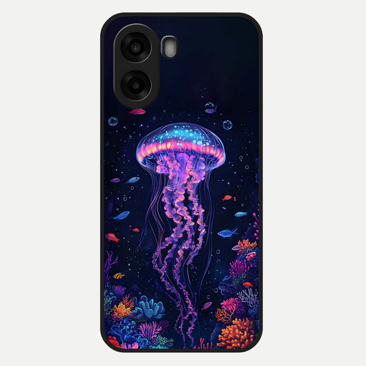  Neon Jellyfish Glass Case For Oppo A6s back cover – full design glossy printed glass finish