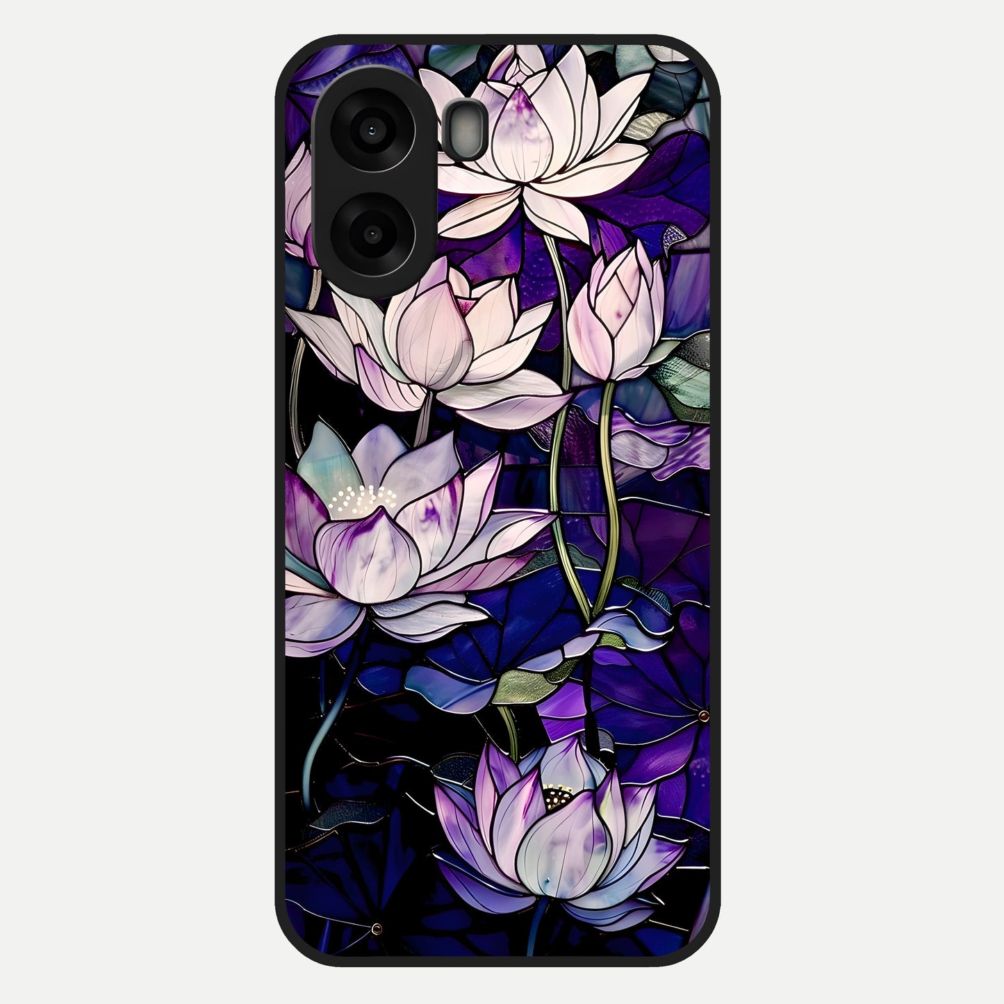  Purple Lotus Pattern Glass Case For Oppo A6s back cover – full design glossy printed glass finish