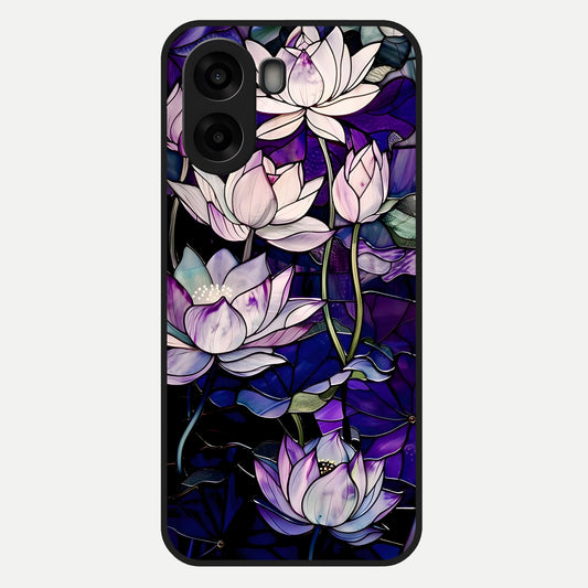  Purple Lotus Pattern Glass Case For Oppo A6s back cover – full design glossy printed glass finish