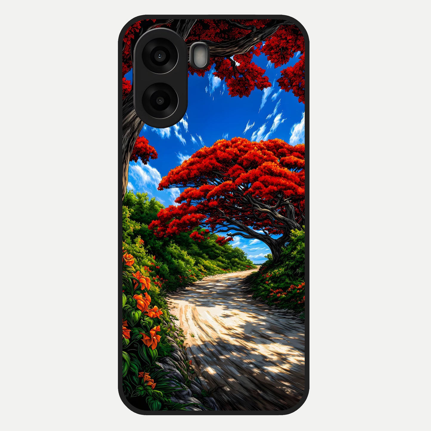  Red Trees Pathway Glass Case For Oppo A6s back cover – full design glossy printed glass finish