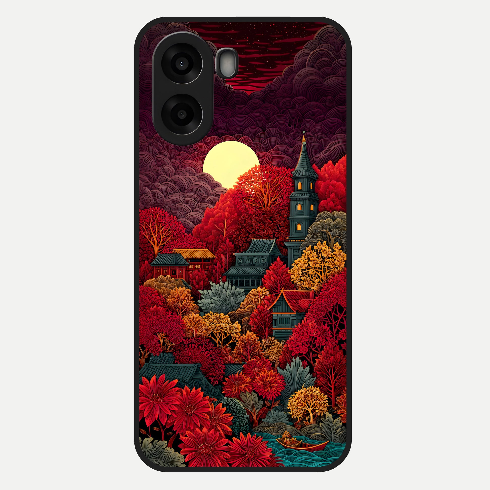  Scarlet Autumn Temple Glass Case For Oppo A6s back cover – full design glossy printed glass finish