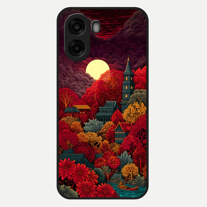  Scarlet Autumn Temple Glass Case For Oppo A6s back cover – full design glossy printed glass finish