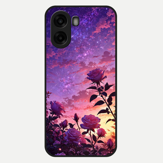  Starlit Rose Twilight Glass Case For Oppo A6s back cover – full design glossy printed glass finish
