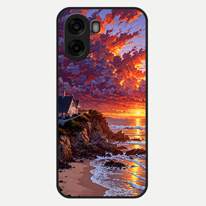  Sunset House By Sea Glass Case For Oppo A6s back cover – full design glossy printed glass finish