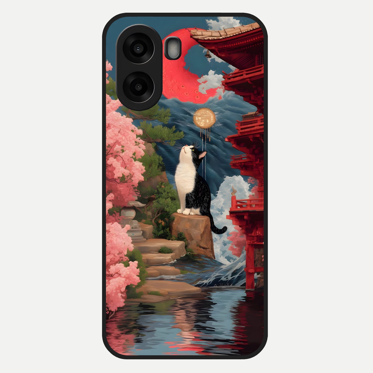  Temple Cat Scenery Glass Case For Oppo A6s back cover – full design glossy printed glass finish