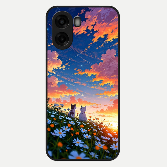 Two Cats Friends Glass Case For Oppo A6s back cover – full design glossy printed glass finish