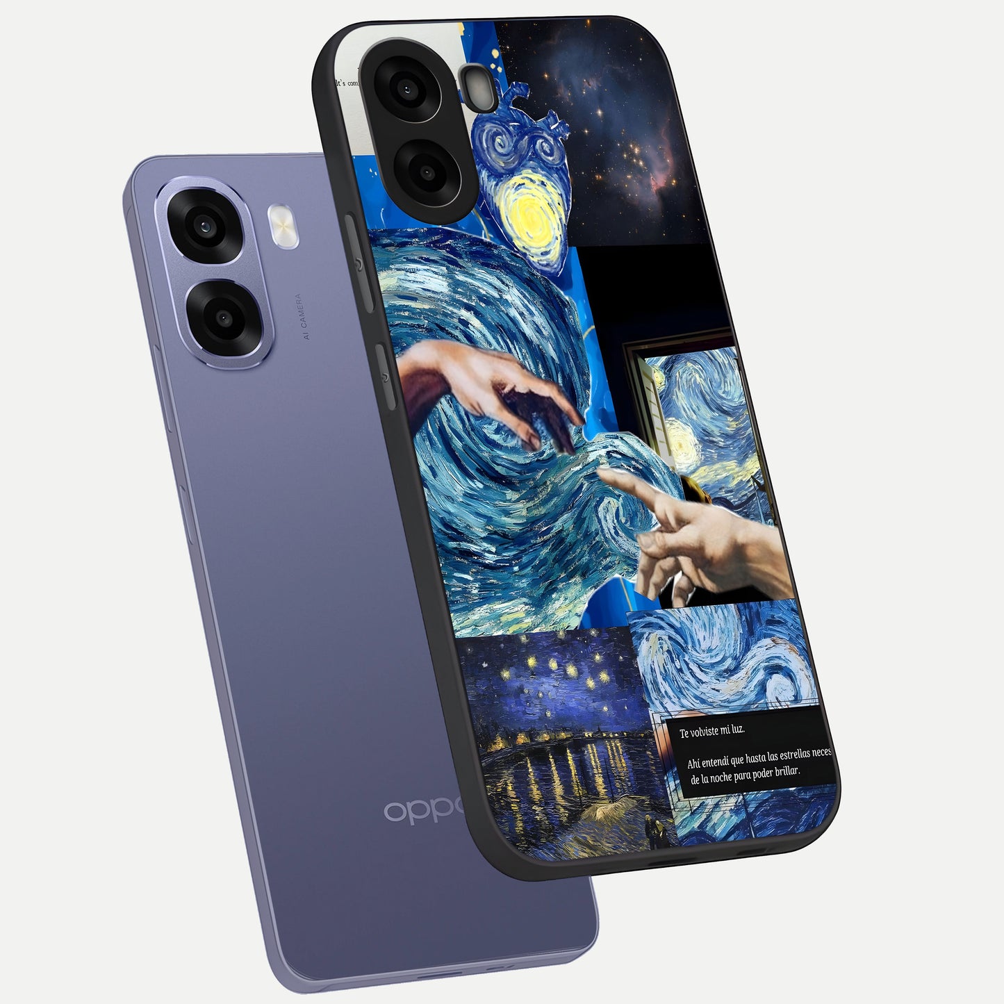  Aesthetic Vando Hands phone case For Oppo A6s showing premium glass back cover with detailed artwork