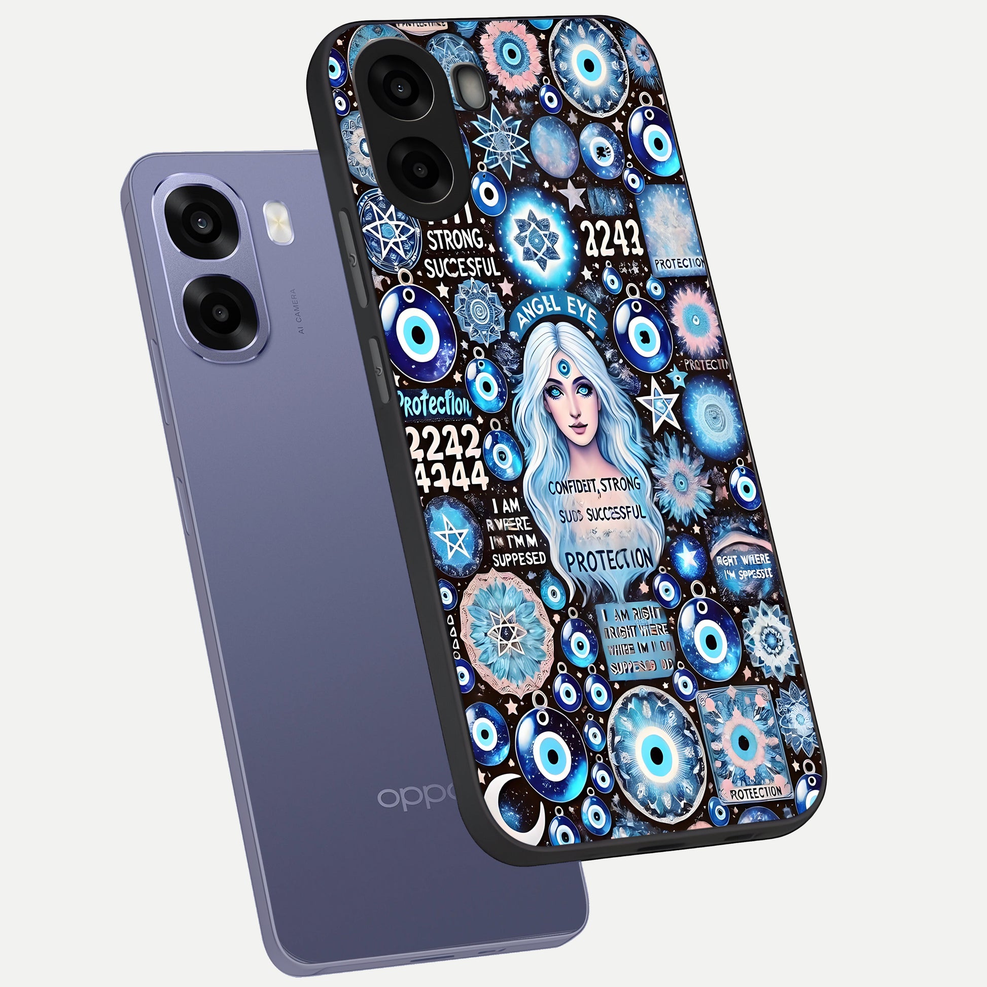  Angel Aura Shield phone case For Oppo A6s showing premium glass back cover with detailed artwork