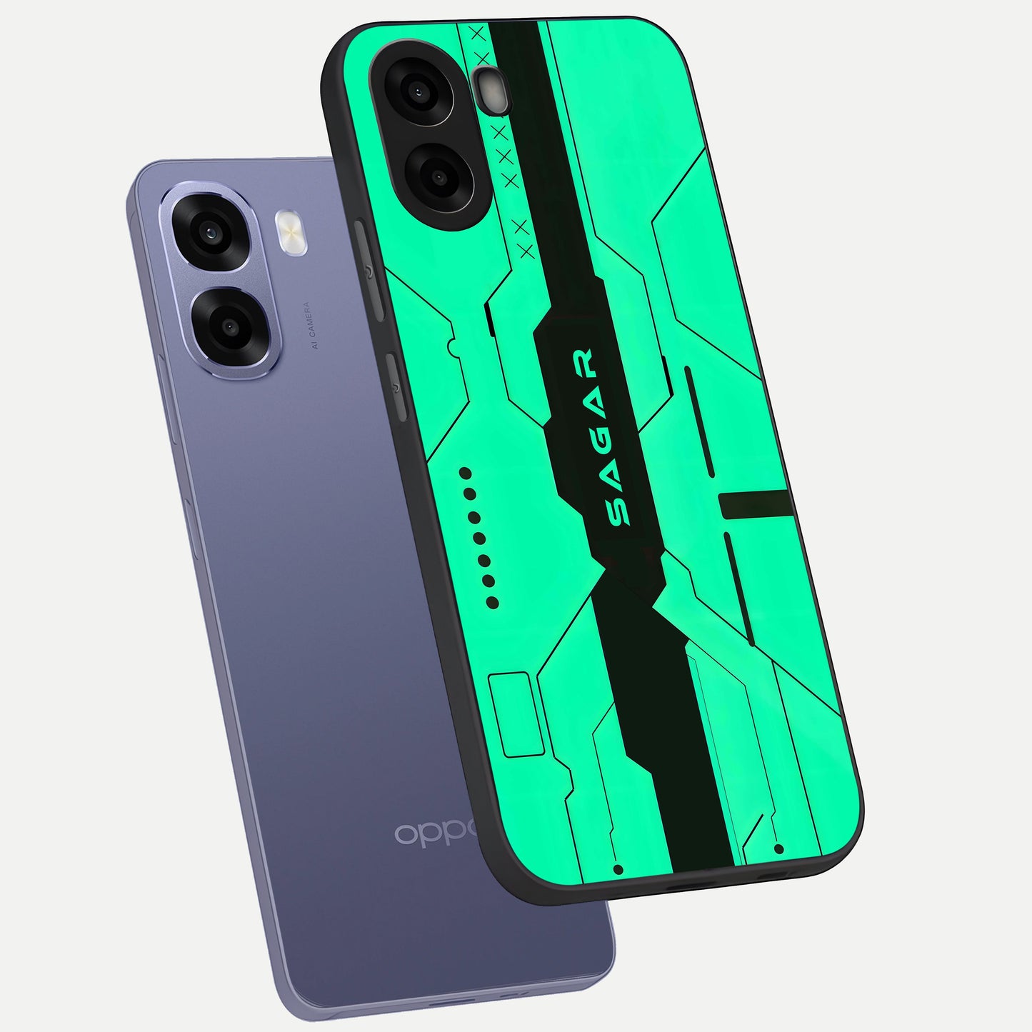  Aqua Tech CYBERPUNK Custom Name phone case For Oppo A6s showing premium glass back cover with detailed artwork