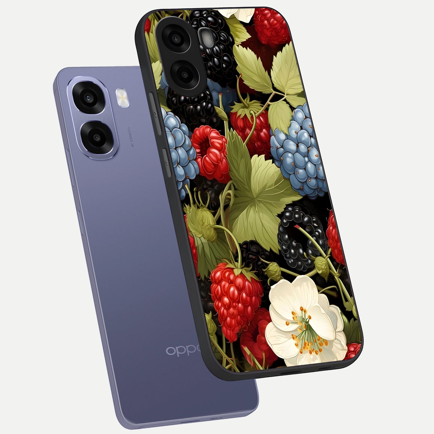  Berry Bloom Charm phone case For Oppo A6s showing premium glass back cover with detailed artwork