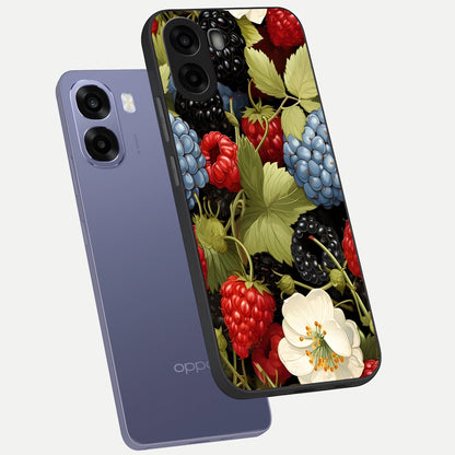  Berry Bloom Charm phone case For Oppo A6s showing premium glass back cover with detailed artwork