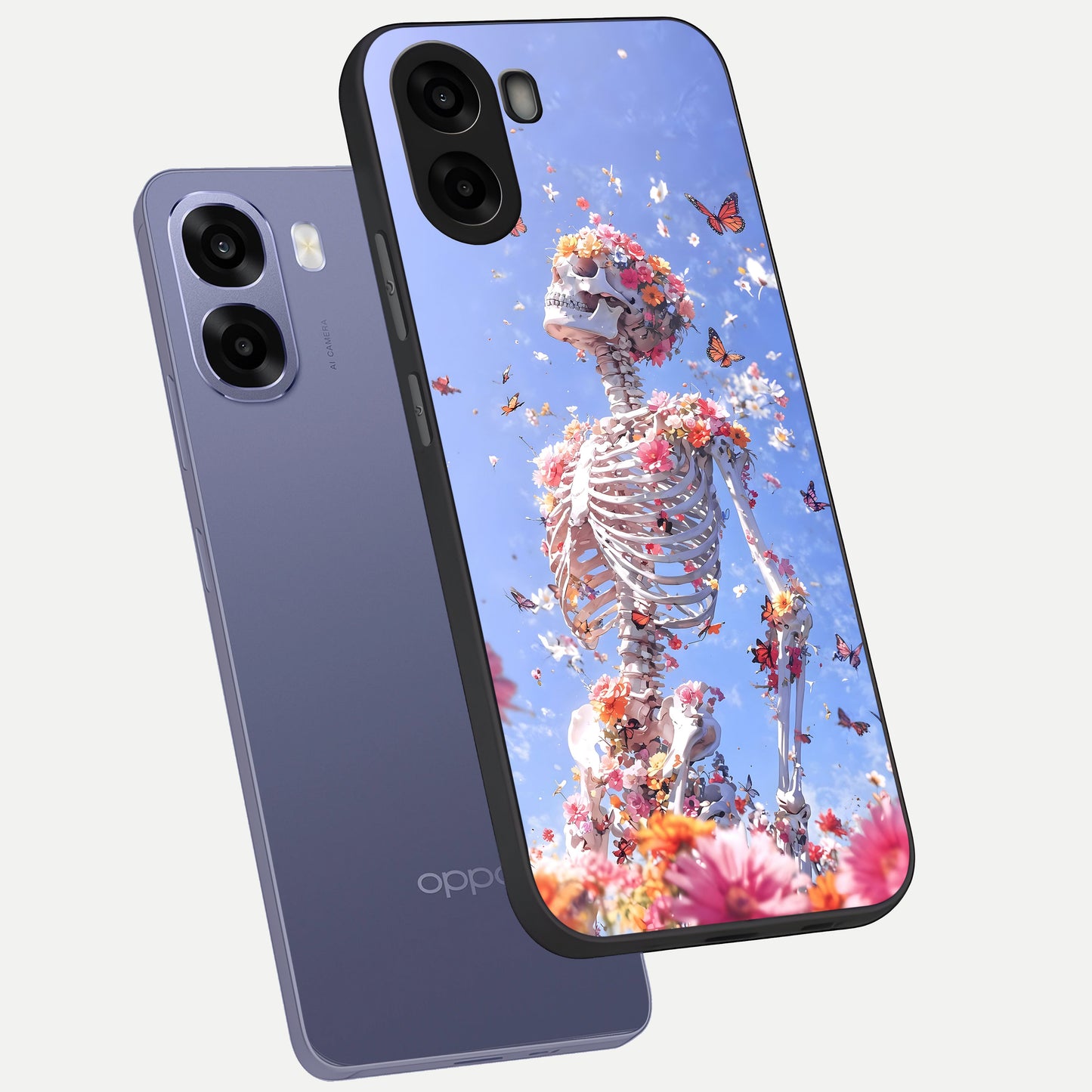  Bloom Beyond Bones phone case For Oppo A6s showing premium glass back cover with detailed artwork