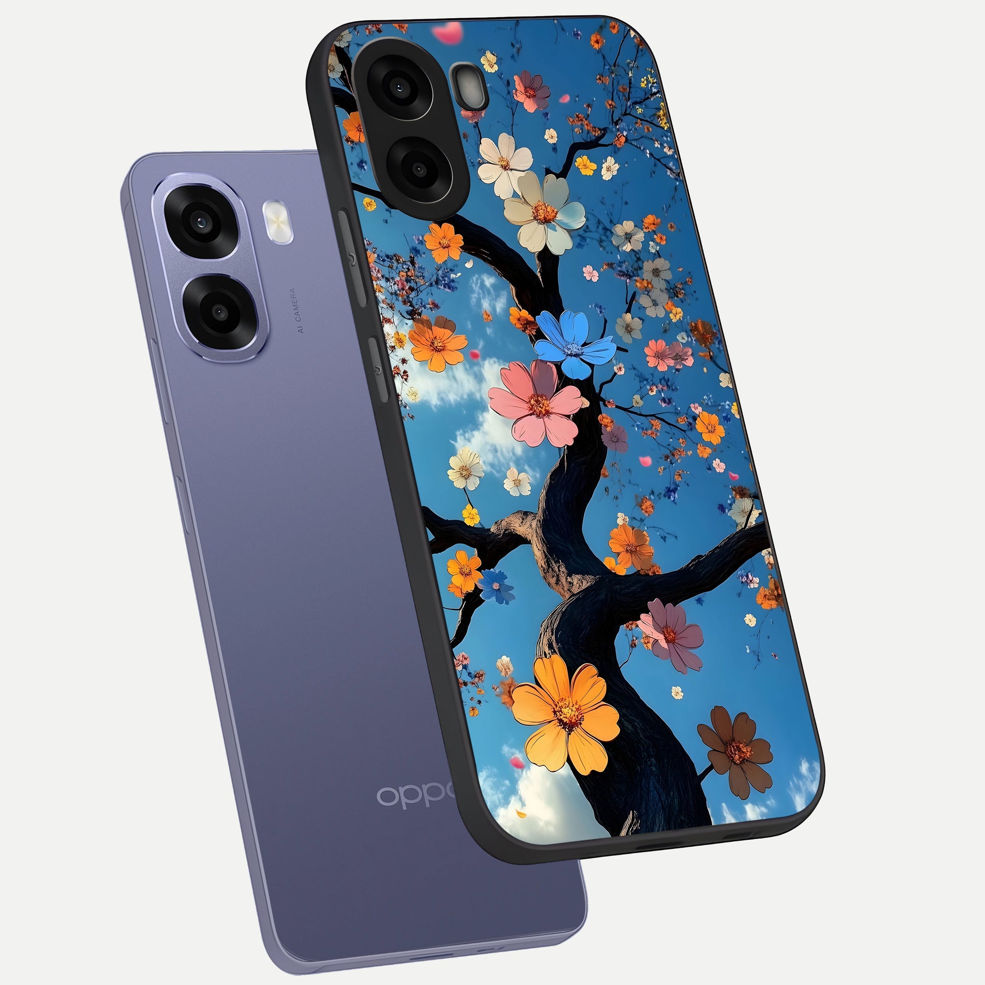  Blossom Dream Sky phone case For Oppo A6s showing premium glass back cover with detailed artwork