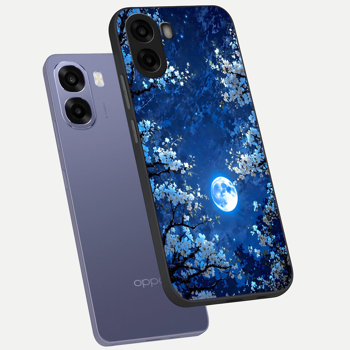  Blossom Moonlight Sky phone case For Oppo A6s showing premium glass back cover with detailed artwork