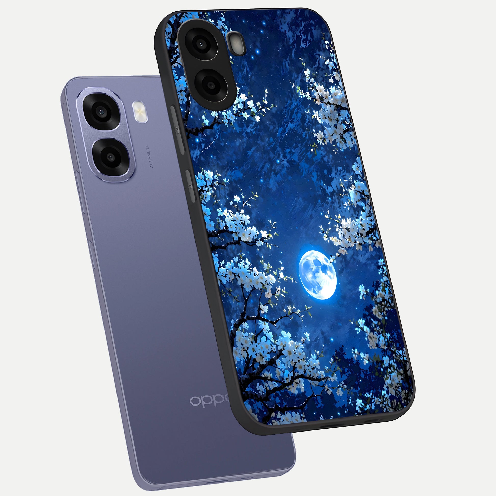  Blossom Moonlight Sky phone case For Oppo A6s showing premium glass back cover with detailed artwork
