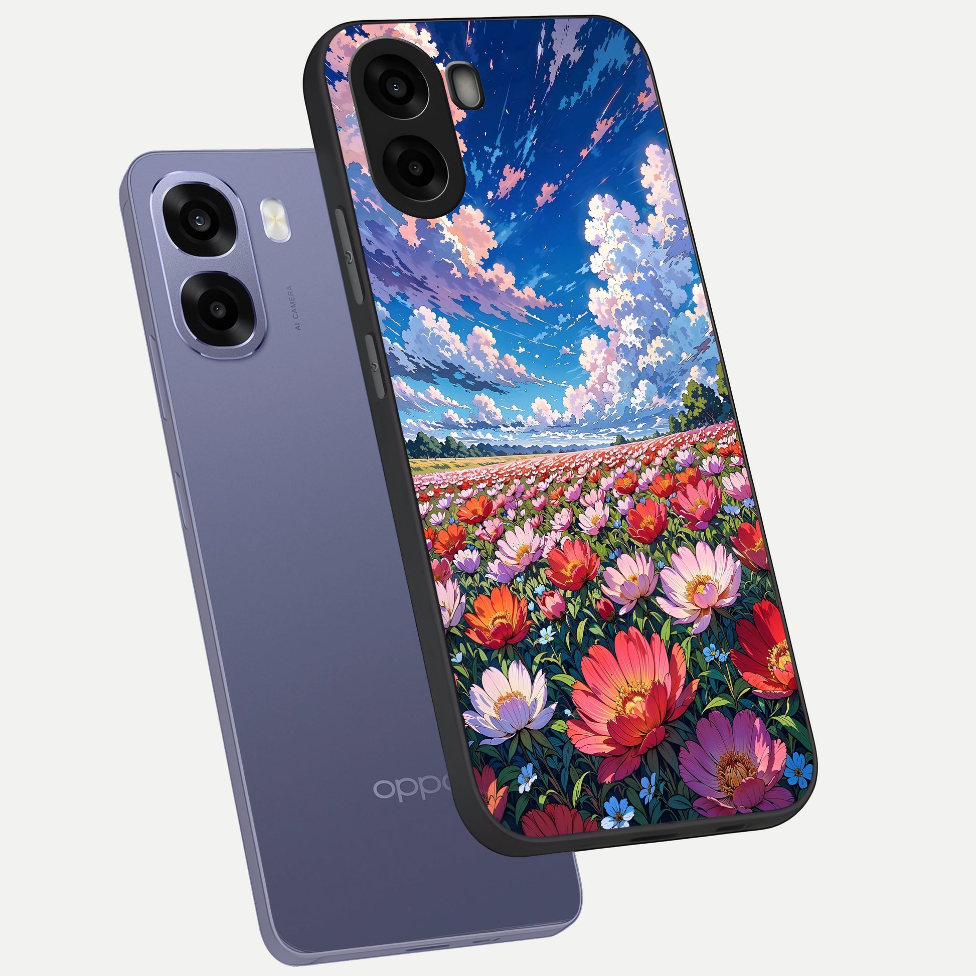 Blossom Sky Field phone case For Oppo A6s showing premium glass back cover with detailed artwork