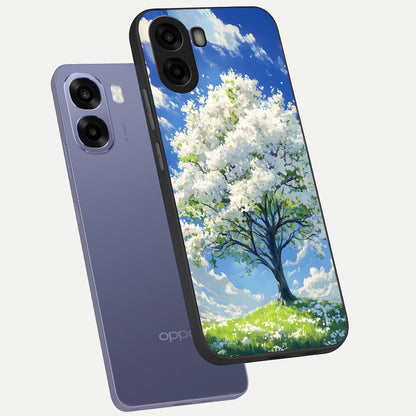  Blossom Sky Serenity phone case For Oppo A6s showing premium glass back cover with detailed artwork