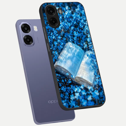  Blue Bloom Tales phone case For Oppo A6s showing premium glass back cover with detailed artwork