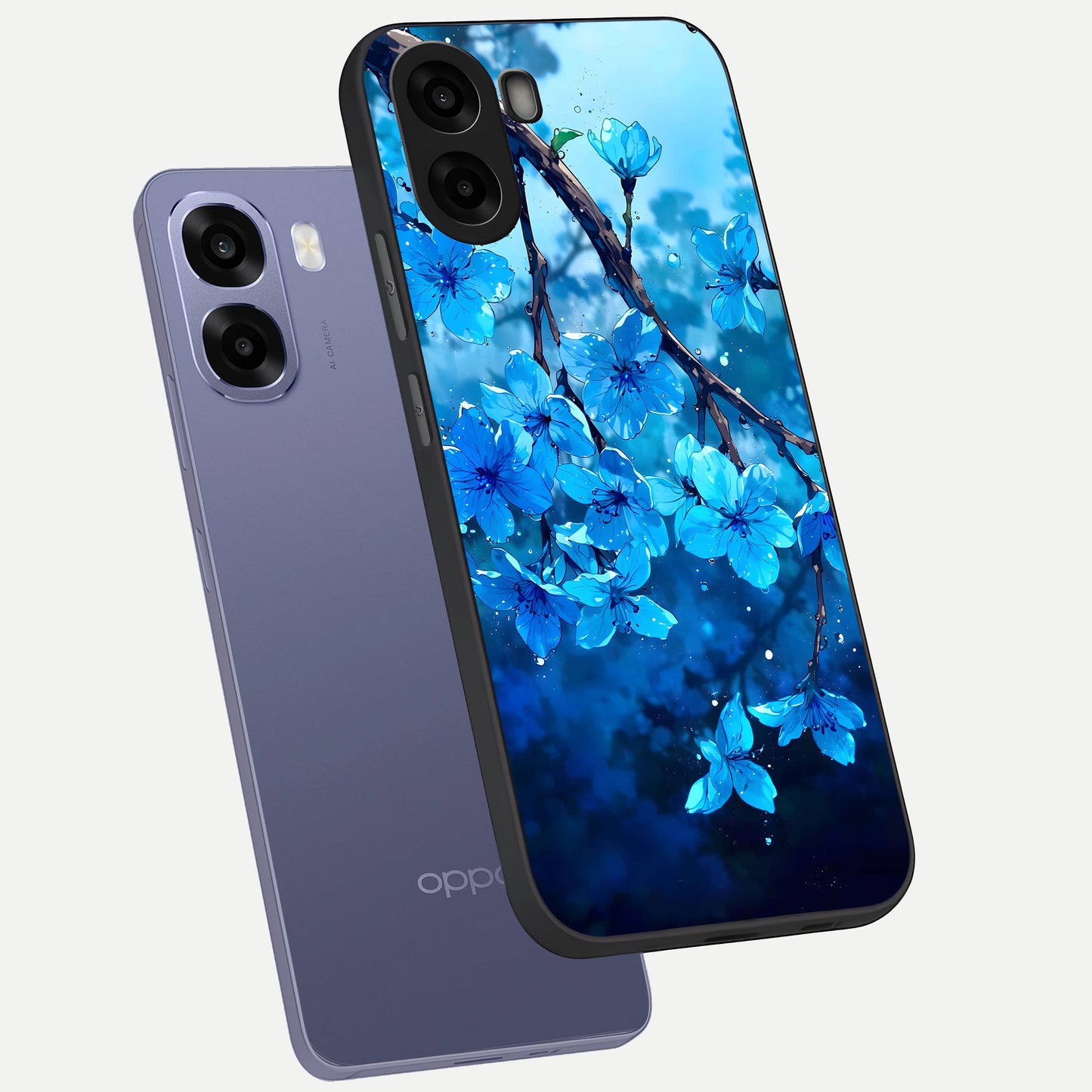  Blue Blossoms Branch phone case For Oppo A6s showing premium glass back cover with detailed artwork