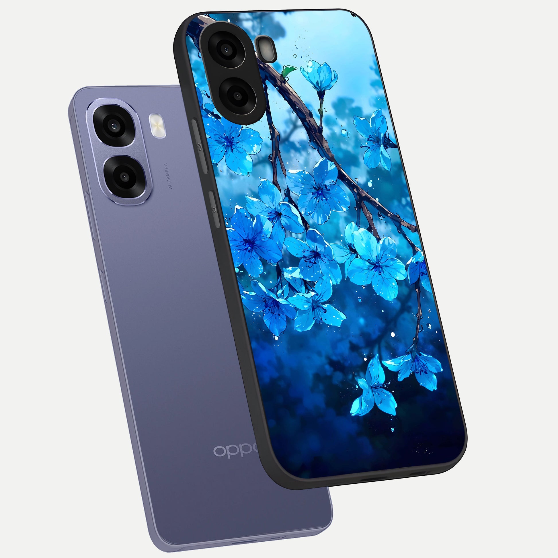  Blue Blossoms Branch phone case For Oppo A6s showing premium glass back cover with detailed artwork