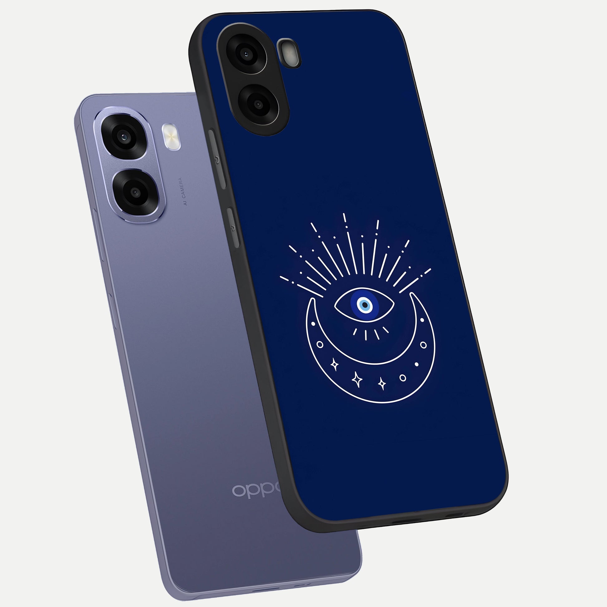  Blue Evil Eye phone case For Oppo A6s showing premium glass back cover with detailed artwork
