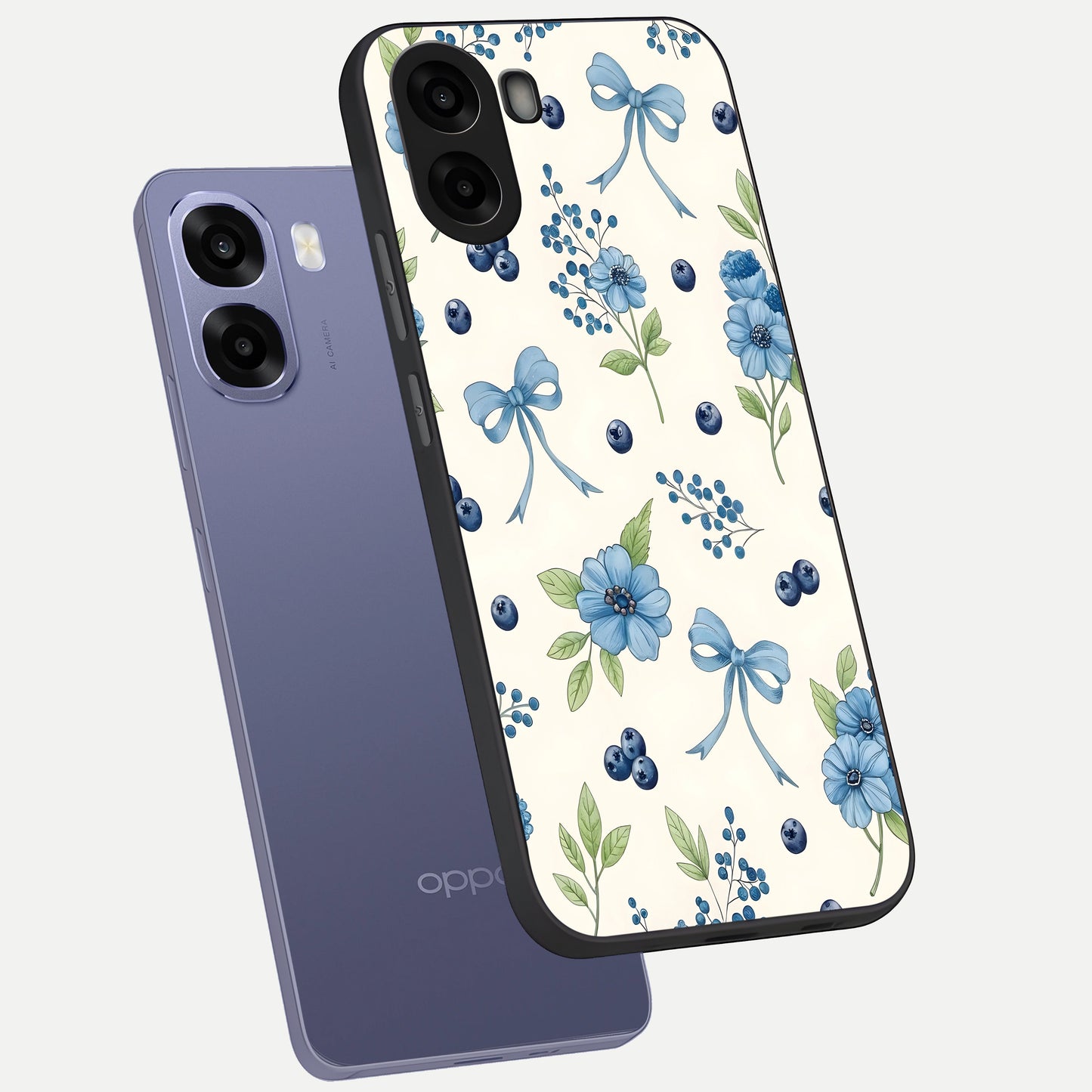  Blue Flower And Bow phone case For Oppo A6s showing premium glass back cover with detailed artwork