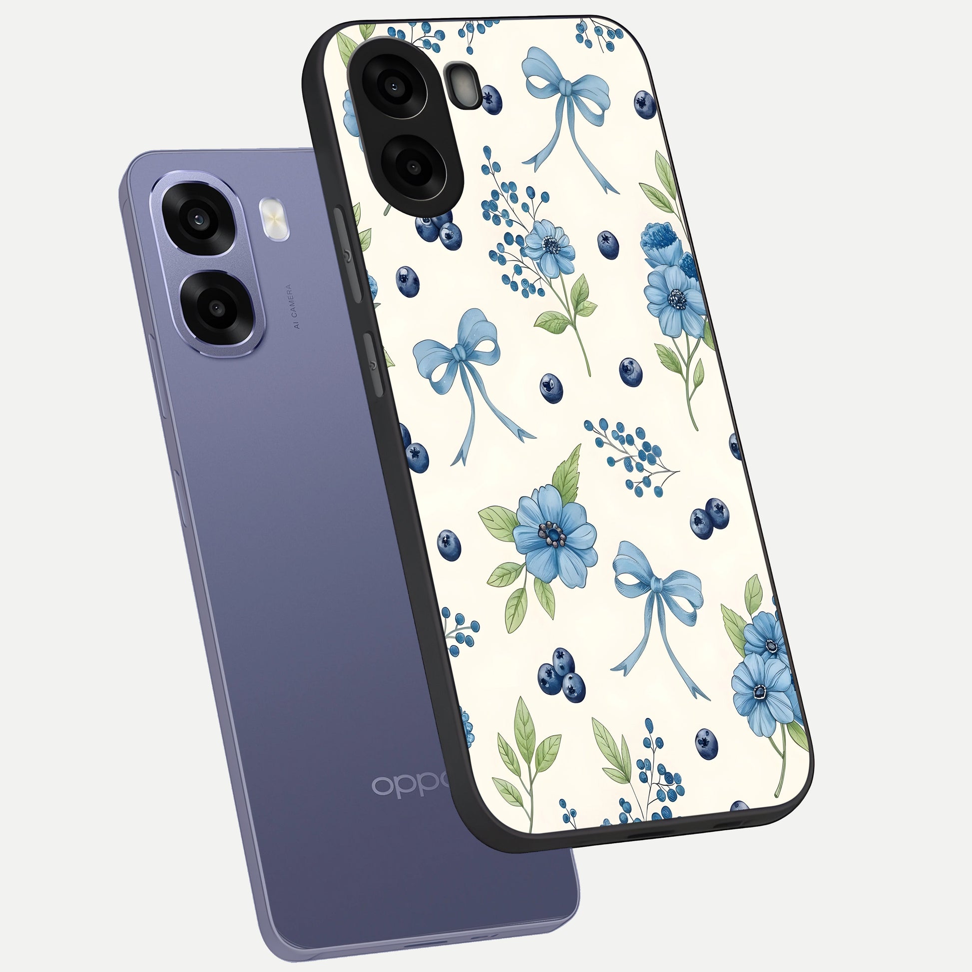  Blue Flower And Bow phone case For Oppo A6s showing premium glass back cover with detailed artwork