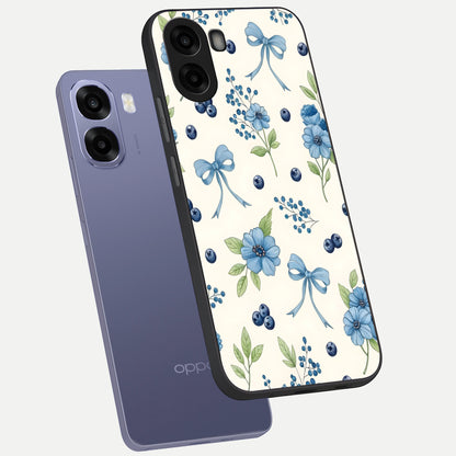  Blue Flower And Bow phone case For Oppo A6s showing premium glass back cover with detailed artwork
