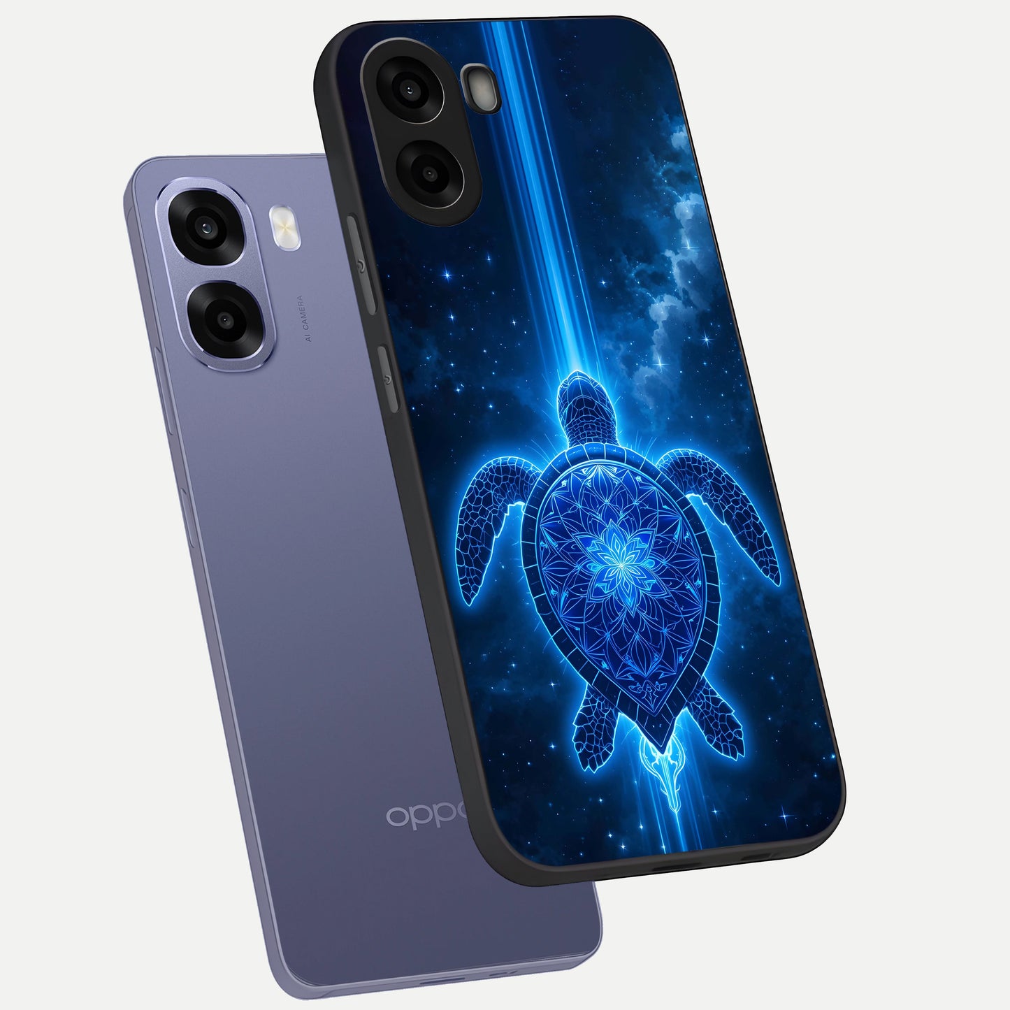  Blue Galaxy Turtle phone case For Oppo A6s showing premium glass back cover with detailed artwork