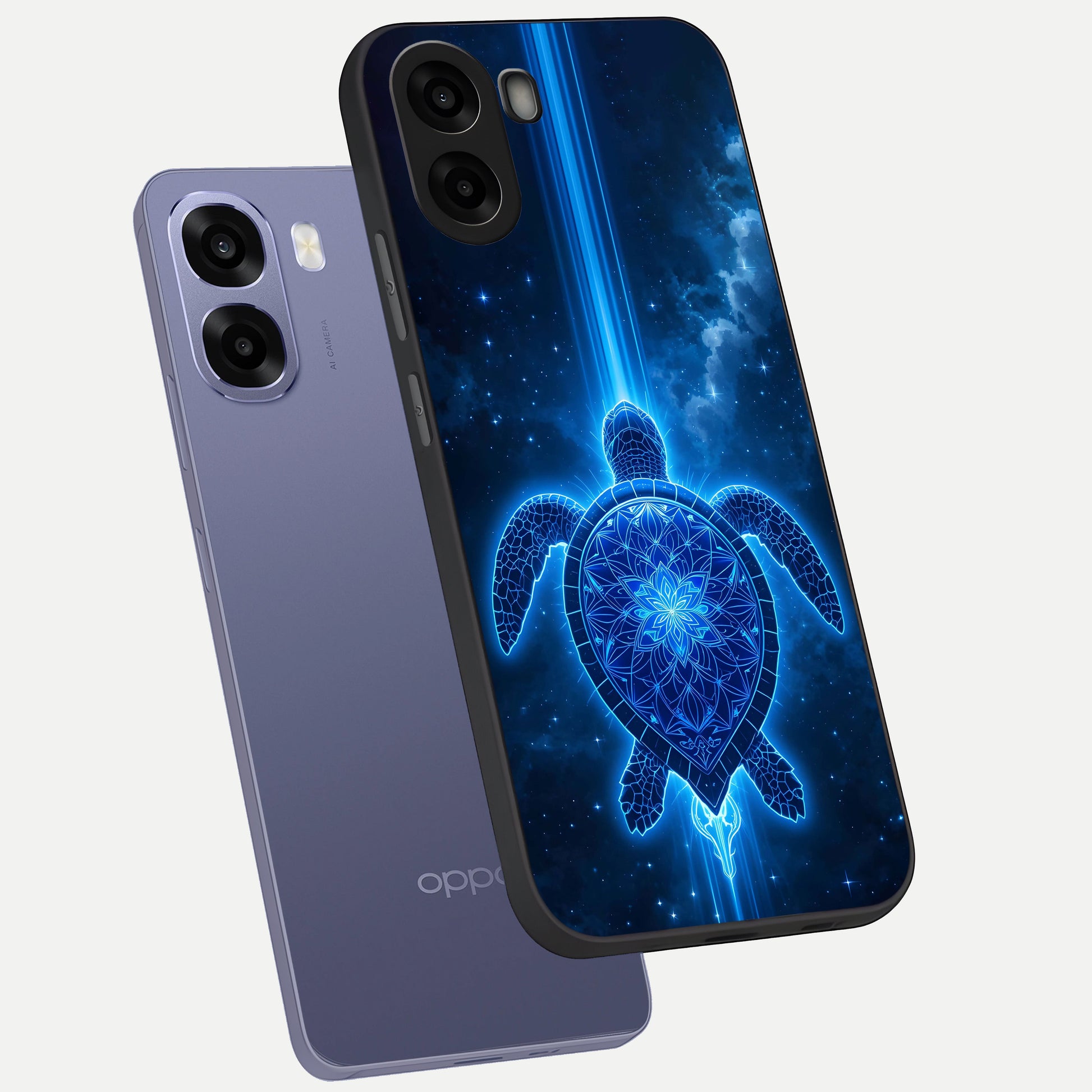  Blue Galaxy Turtle phone case For Oppo A6s showing premium glass back cover with detailed artwork