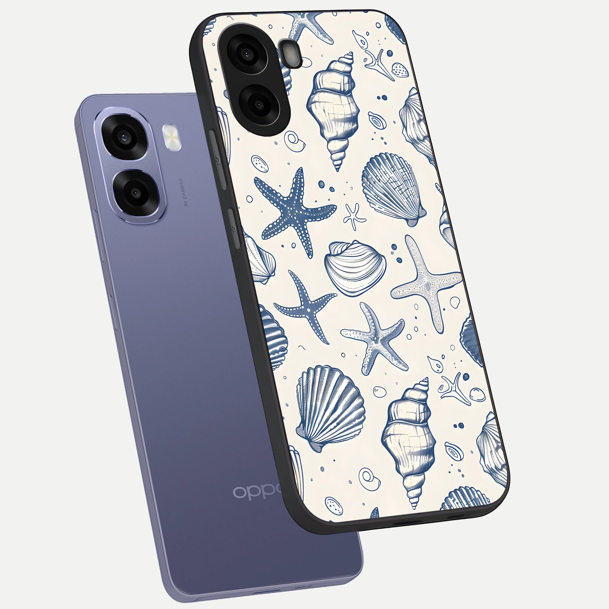  Blue Ocean Outline phone case For Oppo A6s showing premium glass back cover with detailed artwork