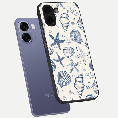  Blue Ocean Outline phone case For Oppo A6s showing premium glass back cover with detailed artwork