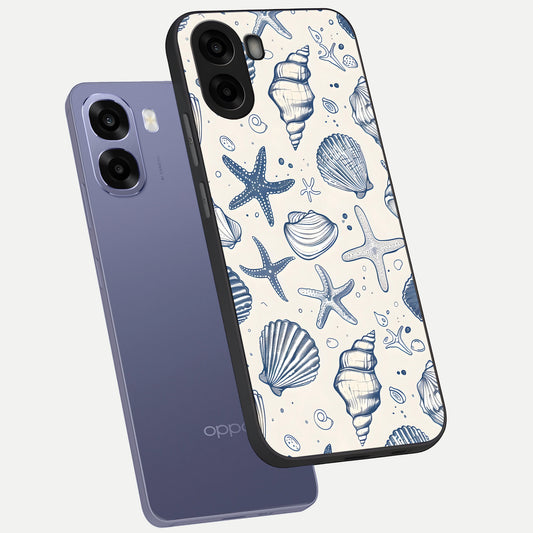  Blue Ocean Outline phone case For Oppo A6s showing premium glass back cover with detailed artwork