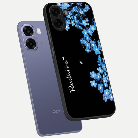  Blue Petal Dream Custom Name phone case For Oppo A6s showing premium glass back cover with detailed artwork