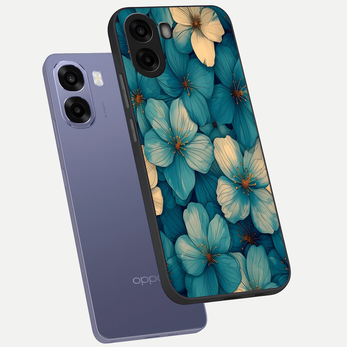  Blue Shade Floral phone case For Oppo A6s showing premium glass back cover with detailed artwork