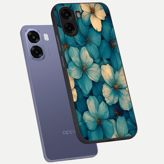  Blue Shade Floral phone case For Oppo A6s showing premium glass back cover with detailed artwork