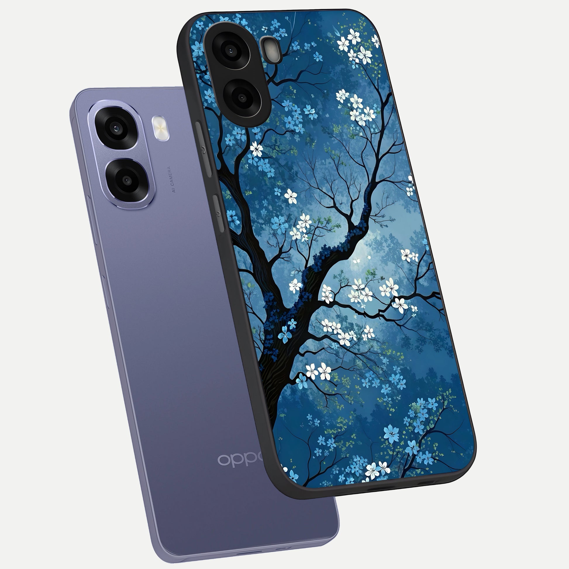  Blue Tree Serenity phone case For Oppo A6s showing premium glass back cover with detailed artwork