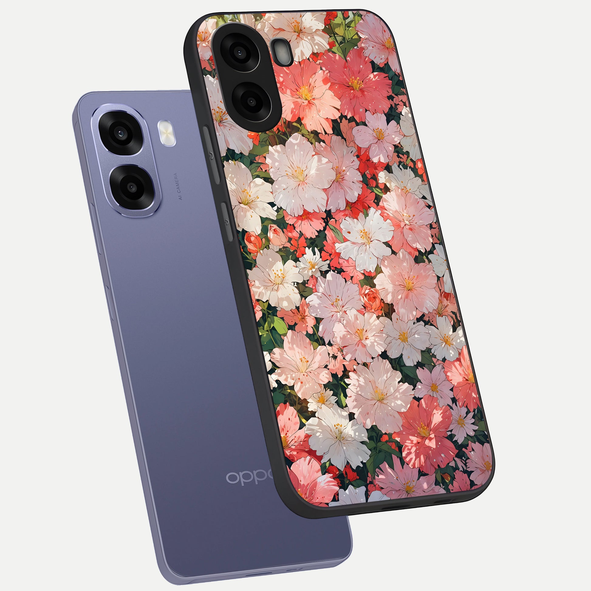  Blush Bloom Field phone case For Oppo A6s showing premium glass back cover with detailed artwork